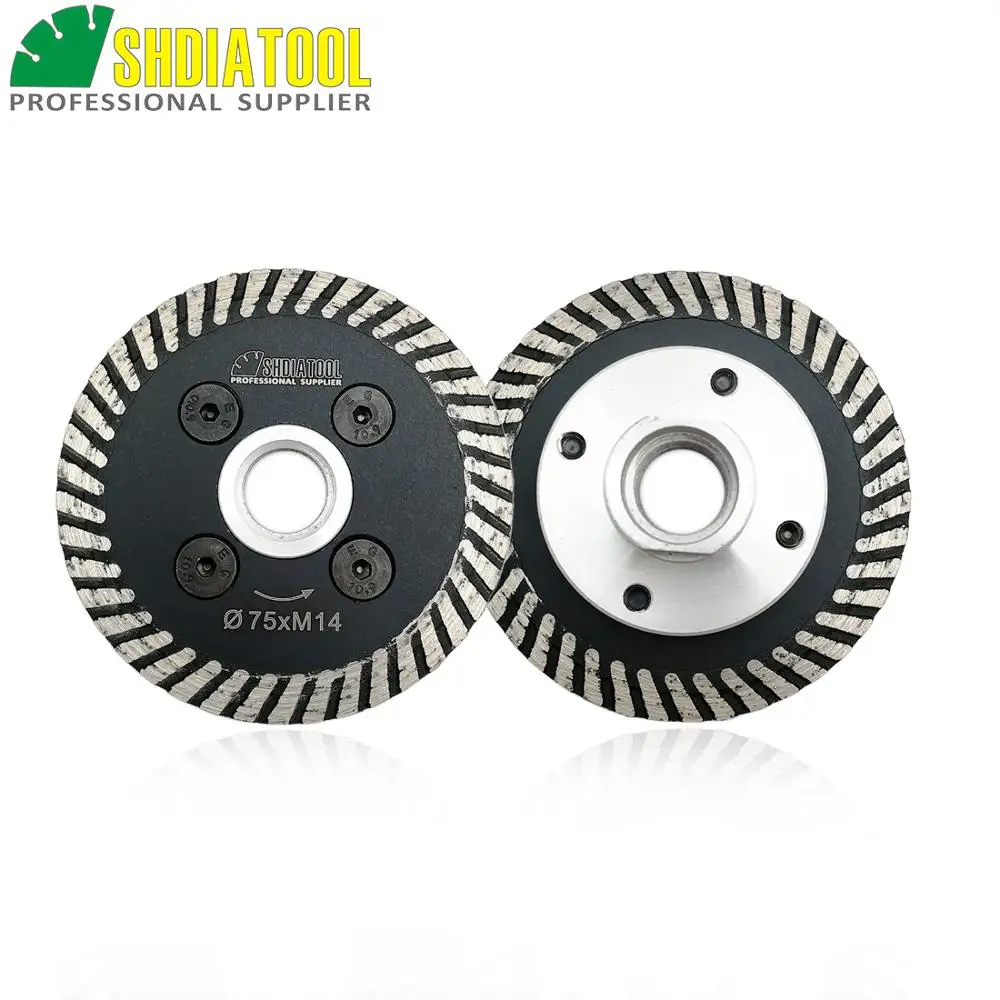 DIATOOL 2 pcs 75mm Hot pressed mini turbo diamond engraving saw blades with removable M14  flange