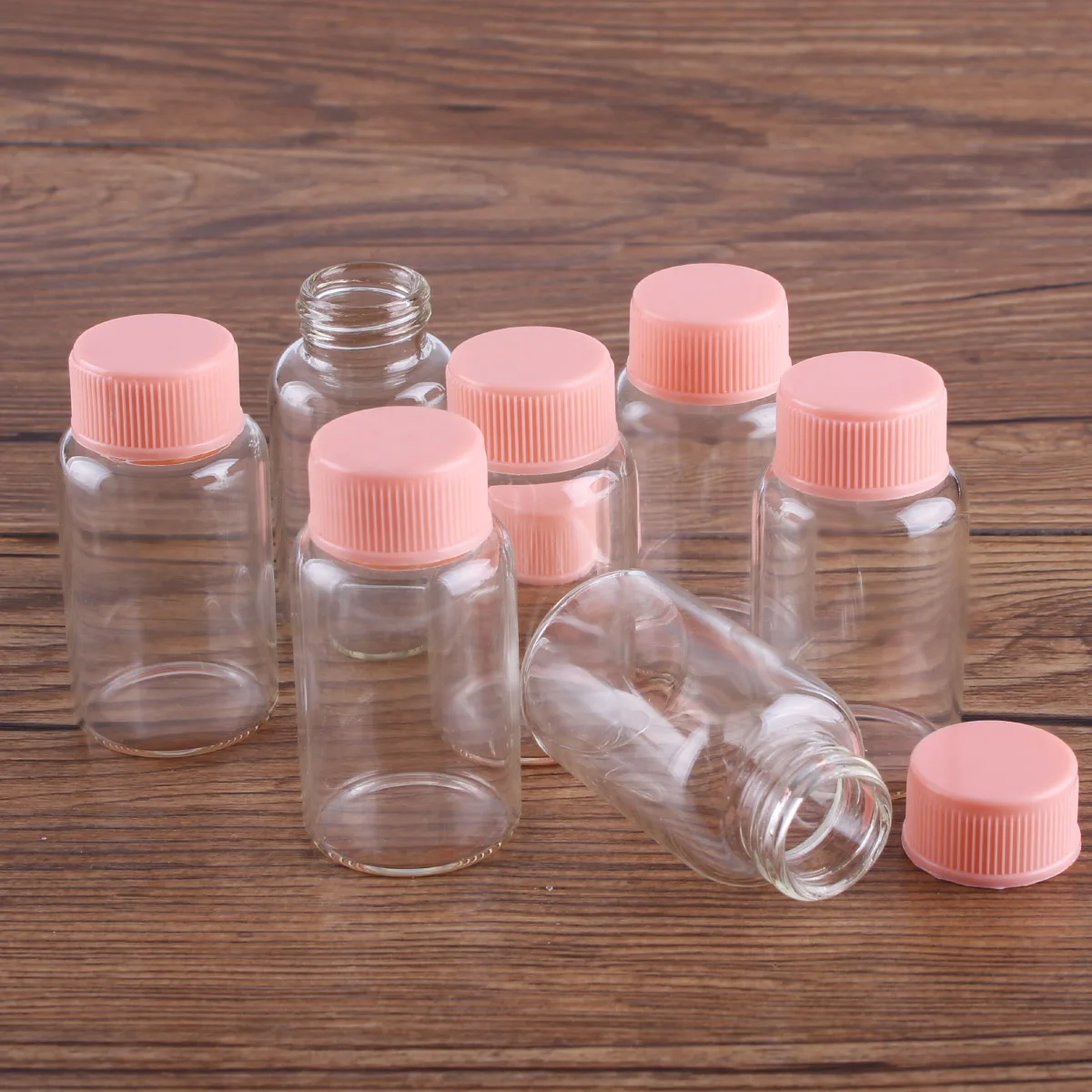 5pcs Dia 27mm 8ml/15ml/20ml/25ml Glass Bottles Glass Jars with Pink Plastic Lids Spice Jars Glass vessels Message Bottles 4