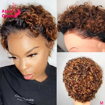 

4X4 Ombre Pixie Cut Wig Colored Lace Front Human Hair Wigs Preplucked Short Curly Bob 150% Brazilian Remy Honey Blonde Wig