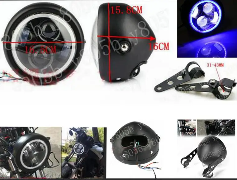 White Bllue Универсальный металлический светодиодный фонарь+ крепление для Honda Rebel CMX 250 CA125 250 450 Gold Wing GL1500 GL1800 SHADOW ACE VLX DLX MAGNA - Цвет: White Bllue