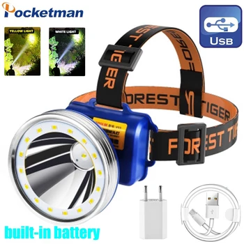 

8000LM Powerfu LED Headlight Work Lamp Hand free Head Lamp White/Yellow light FISHING LIGHT with Rechargeable 18650 for camping