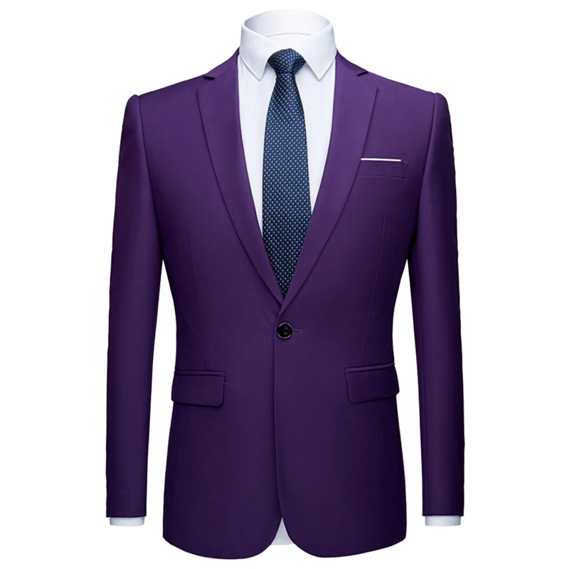 Dark Purple Мужской стильный цветной приталенный Повседневный Блейзер, куртка, зеленый, фиолетовый, розовый, цвет шампанского, желтый, свадебные выпускные блейзеры для мужчин Q142 - Цвет: Dark Purple