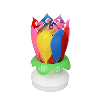 

Magic Cake Birthday Lotus Flower Candle Blossom Musical Rotating Decoration Gift Double Lotus Candles Plastic And Wax