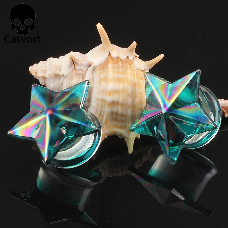 

Casvort 2PCS Colorful Five-pointed Star Glass Ear Body Jewelry Earrings Expanders Piercing Plugs Strechers Ear Gauges Gift