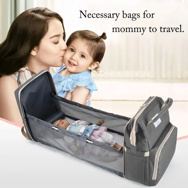 Generic Sac à couches pliable 3-en-1 Sac mère et bébé avec chargement USB -  Gris - Prix pas cher