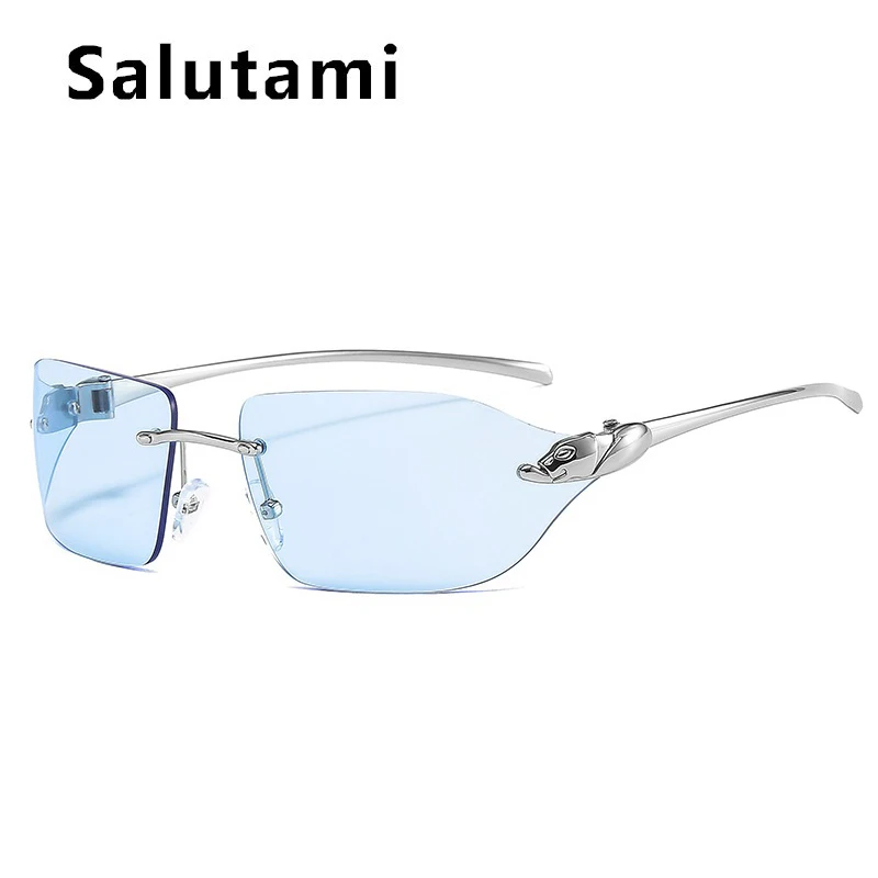 2021 New Luxury Brand Alloy Rimless Leopard Sunglasses For Women Vintage Gradient Square Sun Glasses Men Retro Uv400 Pilot Shade reader sunglasses Sunglasses
