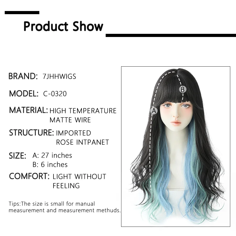 Synthetic Blend Wigs 7JHH WIGS Long Wavy Curly Hair Highlights Wigs With Fluffy Bangs For Women's Daily Wear