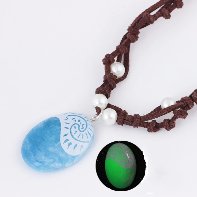 Romance Blue Stone Luminous Pendants Necklaces Polynesia Princess Moana Ocean Rope Chain Necklace For Women Female Jewelry - Окраска металла: Glowing Green