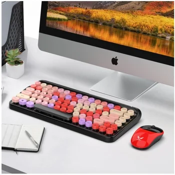 

2.4G USB Wireless Keyboard Mouse Set Retro Round Keycaps Keyboard Gaming Mouse For Macbook Lenovo Laptop PC Computer Keypad Mice