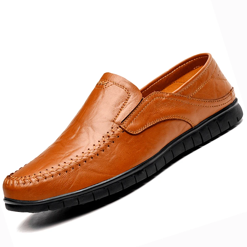 Comprar Zapatos casuales de cuero de vaca hechos a mano para hombre mocasines cómodos de fondo suave de estilo clásico zapatos de conducción negros soporte Dropshipping