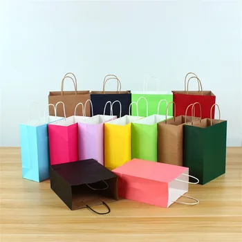 

10Pcs/lot Festival Gift Kraft Paper Bag Shopping Bags DIY Multifunction Candy Color Paper Bag With Handles Shopping family stora