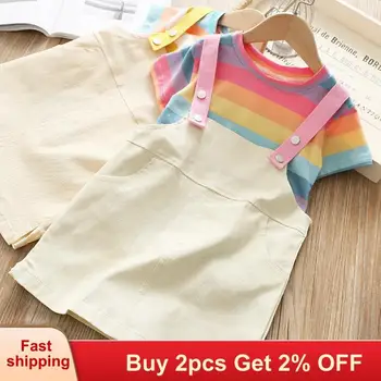 

Girls Dress New Summer Children Clothing Lovely Vestidos Girl Kids Suspenders Dresses Colorful Striped Dress for girls 2 7Y