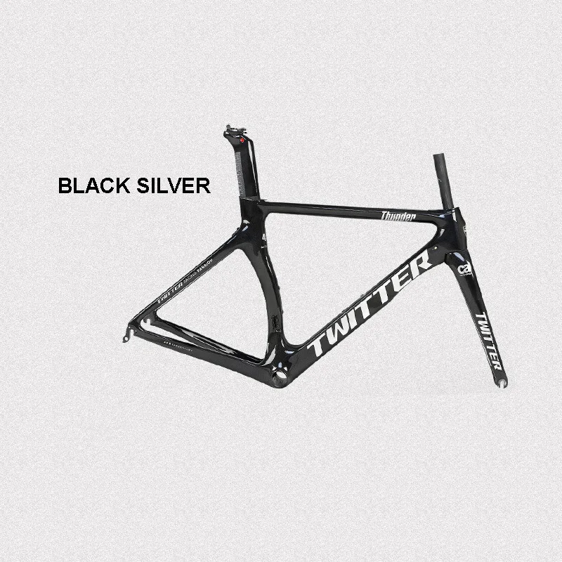 Black Silver Twitter Thunder Racing 700c карбоновая рама+ вилка+ подседельный штырь для дорожного велосипеда QR F9* 100 R9* 130 мм V тормозная конструкция сопротивления ветра - Цвет: Black Silver