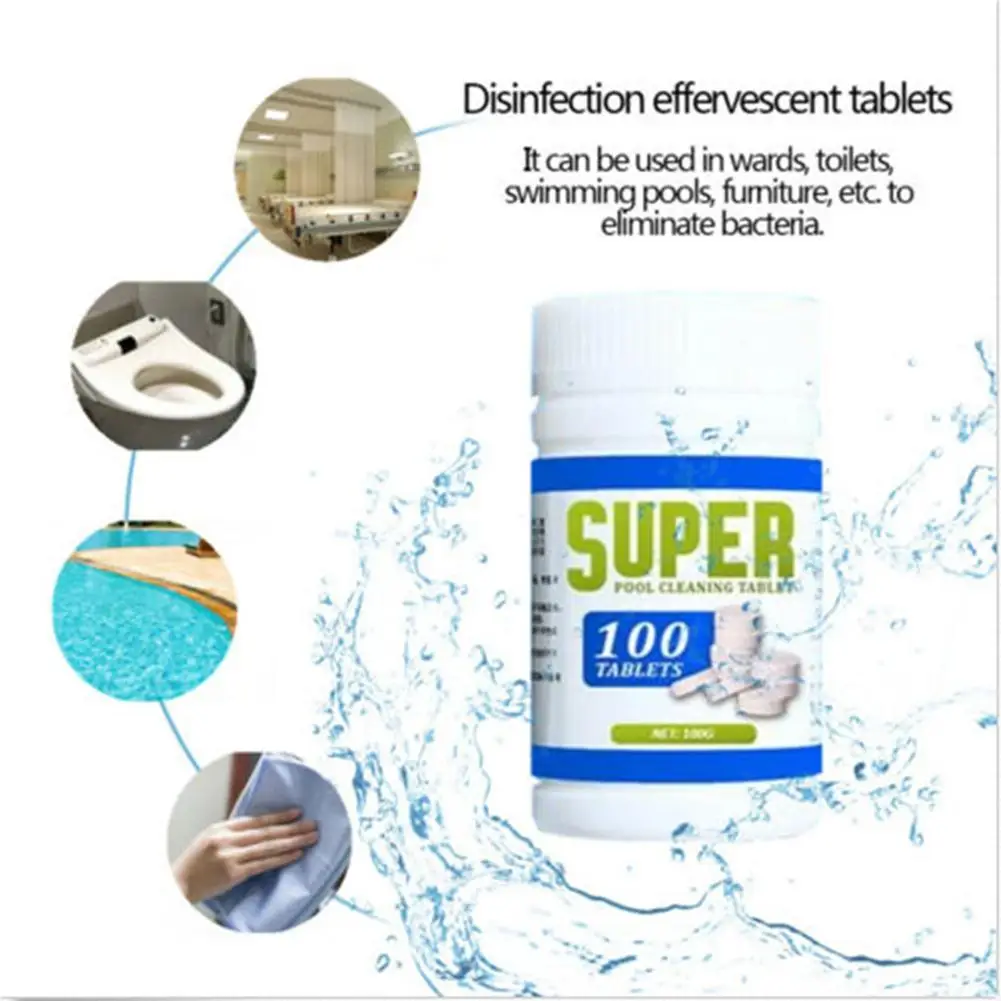 100pcs Pool Cleaning Tablet Effectively Purify Pool Effervescent Disinfection Tablets Multi-function Swimming Pool Cleaning