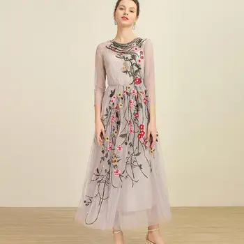 

Goodlishowsi New Women 2020 Summer Mesh Embroidery Elegant Slim Dress