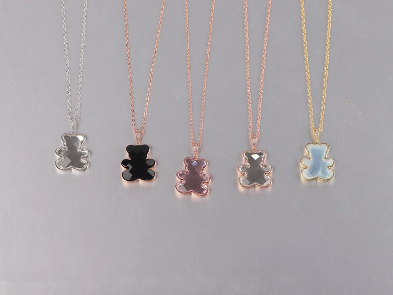 PANDOO Fashion Charm Pure 925 Silver Original 1:1 Copy Cute Childlike Teddy Bear Pendant Necklace F