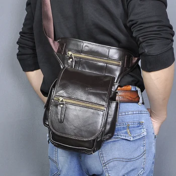 

2020 Quality Leather Men Design Casual Messenger Sling Bag Fashion Travel Heavy Duty Fanny Waist Belt Pack Leg Bag Male 3109-dc