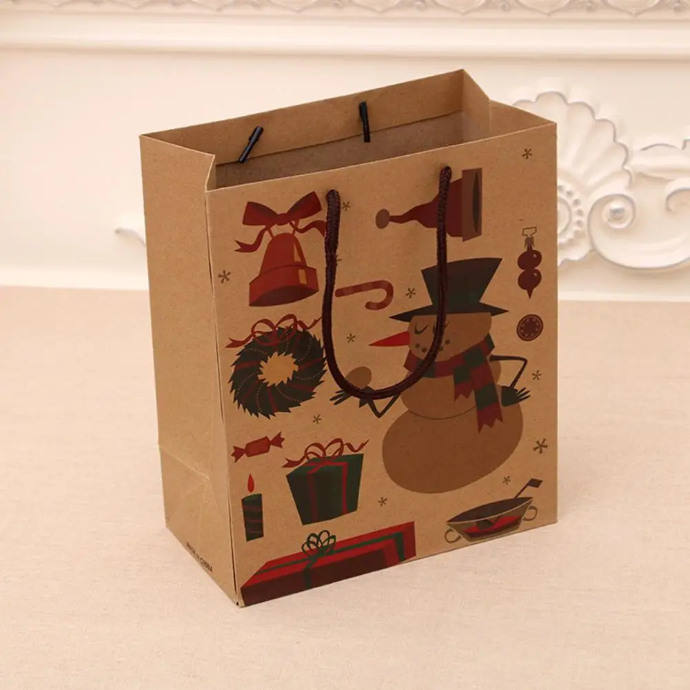 3 TPFOCUS 12Pcs Christmas Series Printing Kraft Paper Tote Bag for Wedding Favor Gift Boxes Red Wine Packing paper bag 26*10*32cm - Цвет: 3