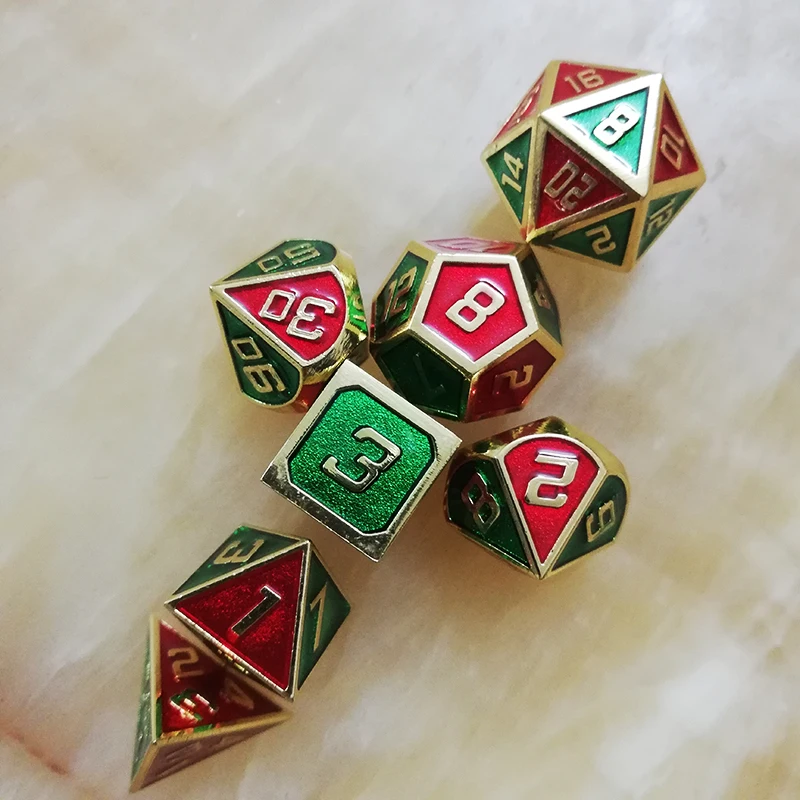Игральные кости DND металлические РГП набор многогранных подземелий Дракон d20 10 6 8 12 настольные игры цинковый сплав смешивание Красный Зеленый цифровой узор в кости