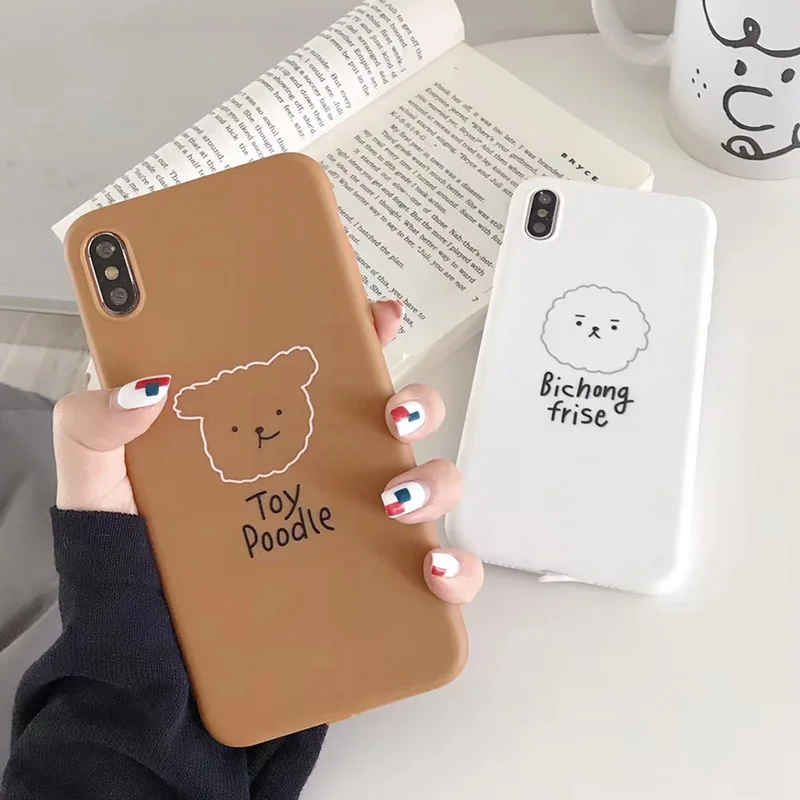 

Cute Poodle puppy phone case for iphone 7 case Scrub soft tpu case For iphone X XR XS Max 6 6s 7 8 8 plus cartoon case cover