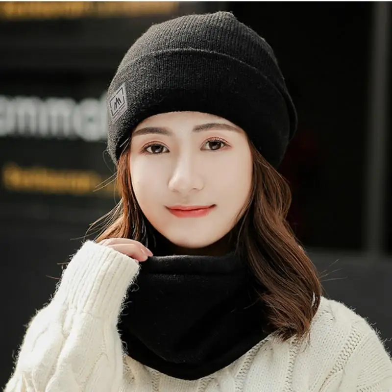 Hot Sale Women Winter Knitted Hats Set Plush Fur Lined Warm Winter Hats For Women Keep Warm Suit Fashion Beanie Cap