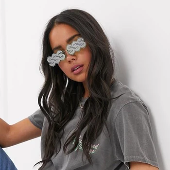 

QPeClou 2020 New Fashion Funny $ Doller Square Sunglasses Women Designer Color Mirror Party Sun Glasses Men Metal Rimless Shades