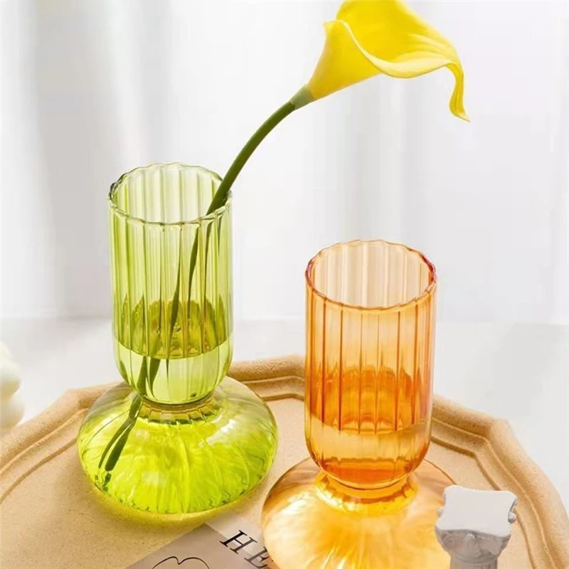 Vase En Verre à Rayures Transparent Pour Fleurs, Accessoires De