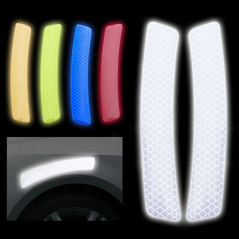 2Pcs/Lot Car Wheel Rim Eyebrow Reflective Warning Strip Stickers Safety Warning Reflector Protective Sticker
