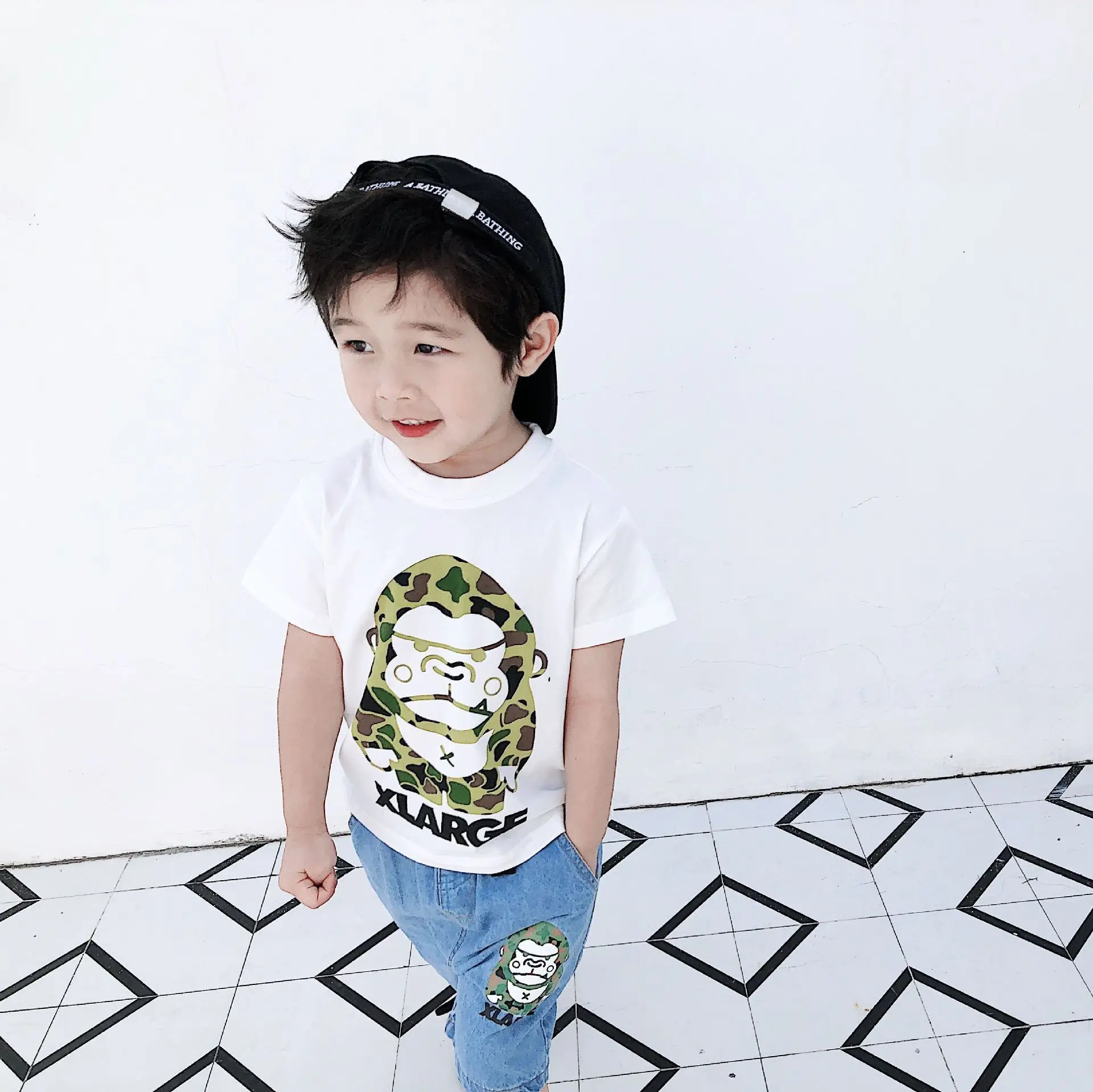 Summer New Style Japanese-style Popular Brand Childrenswear Men And Women Children Pants Camouflage Gorilla Denim Shorts
