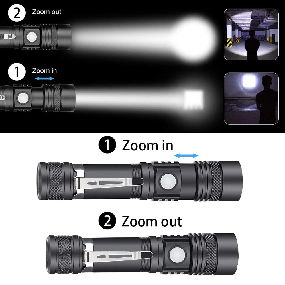 USB Перезаряжаемый светодиодный фонарик супер яркий 3 режима освещения тактический фонарь Водонепроницаемый зум Наружный свет с помощью 18650 батареи