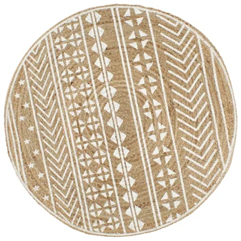 

150 cm Carpet handmade jute with white print For Living Room Mat Carpet Tatami Rug Home Decorative Table Seat Mat