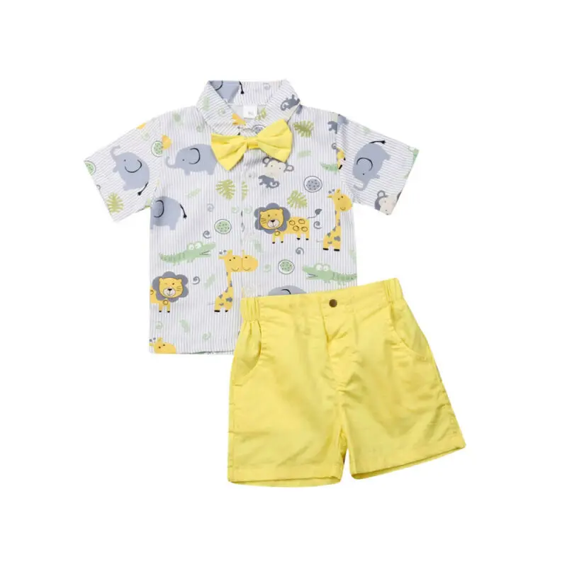 Комплект одежды для маленьких мальчиков, летняя футболка с рисунком животных, брючные хлопчатобумажные наряды, комплекты одежды для детей