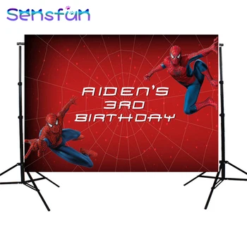 

Cartoon Superheros Spiderman Backdrops Children Birthday Background Photocall Red Wall Party Photophone Banner Studio 220x150cm