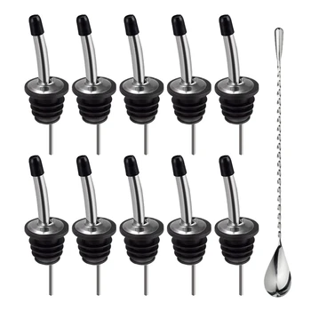 

Stainless Steel Wine Liquor Bottle Pourers with 12-Inch Long Handle Bar Cocktail Mixing Spoon Set,10 Pieces