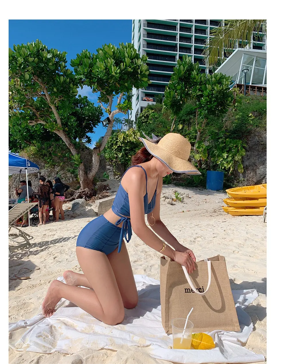Sexy High Waist Bikini Women Solid Swimwear Bandage Biquini Push Up Swimsuit Crop Top Bikinis Belt Bathing Suit Pad Beachwear
