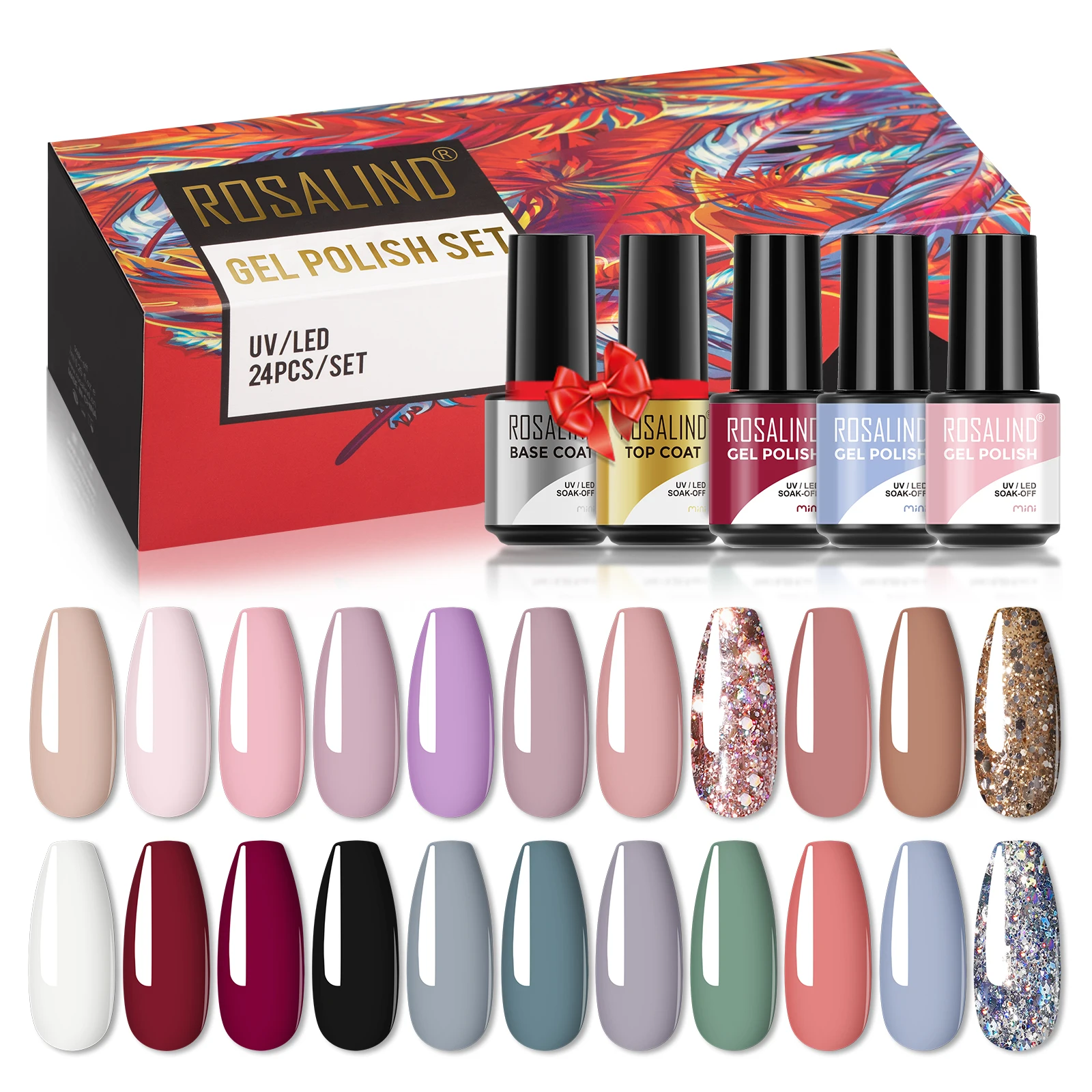 ROSALIND 2/6/12/24PCS Gel Nail Polish Set 80Colors Semi Permanent Hybrid Gel Varnish Base Top Coat Soak Off UV LED For Nail Art 2