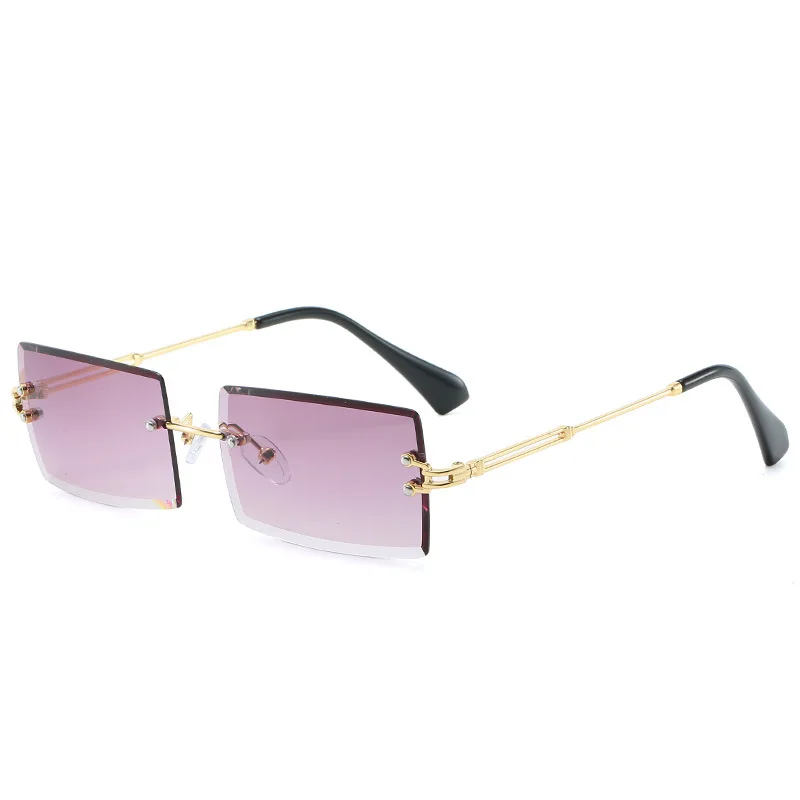 Новые Модные прямоугольные солнцезащитные очки без оправы Женские винтажные Роскошные брендовые дизайнерские женские солнцезащитные очки для женщин - Цвет линз: Gold Gray