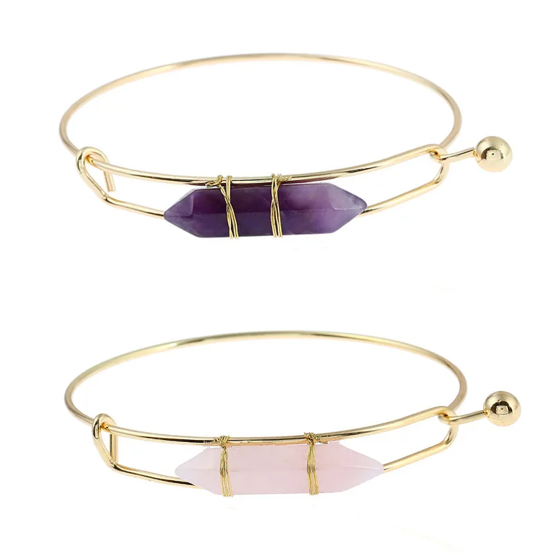 

Geometric Pointed Stone Bangle Two Layer Natual Unique Design Stone Bracelet Bangle for Women Assorted Style