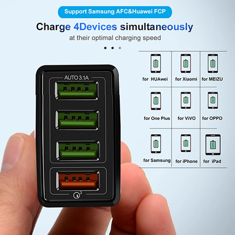 4 порта USB зарядное устройство Быстрая зарядка 3,0 быстрое зарядное устройство QC3.0 QC Универсальный адаптер настенное зарядное устройство для мобильного телефона iPhone samsung Xiaomi