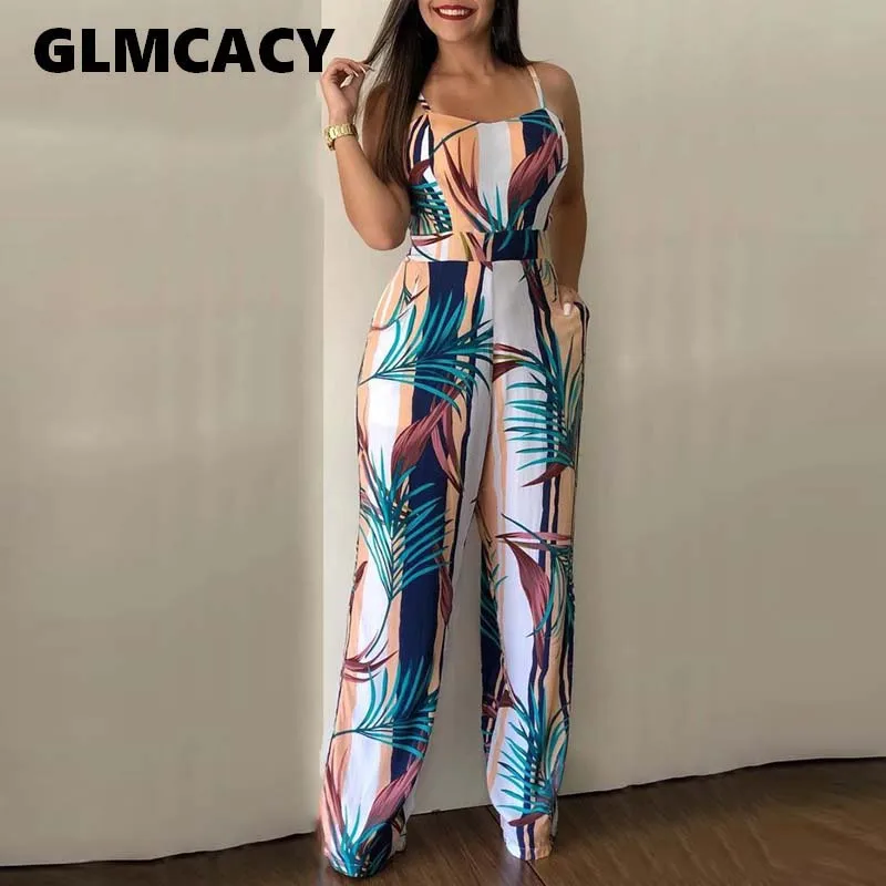 Women Leaf Print spaghetti strap Sexy Jumpsuit Boho Rompers Jumpsuit Elegant Summer casual Jumpsuits Women Leaf Print spaghetti strap Sexy Jumpsuit Boho Rompers Jumpsuit Elegant Summer casual Jumpsuits