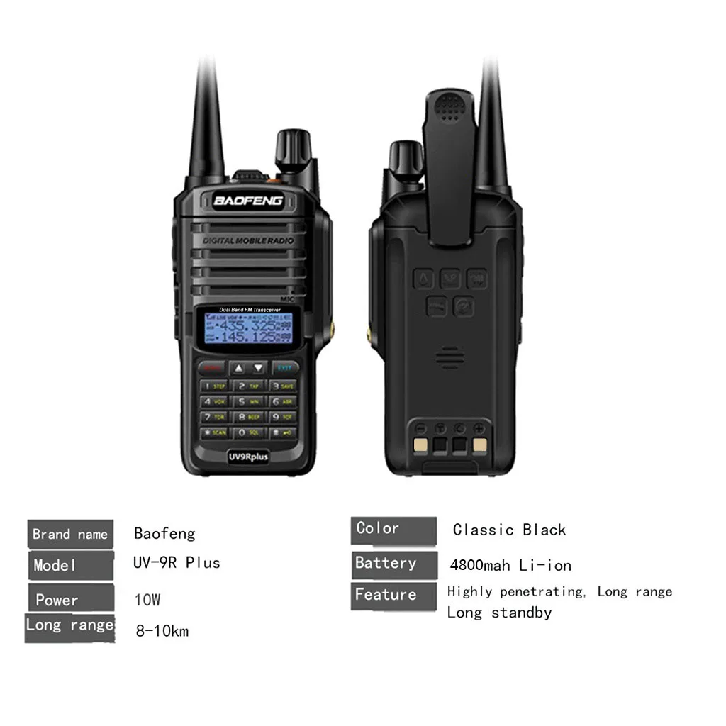 Новинка, высокая мощность, обновленная, Baofeng UV-9R plus, водонепроницаемая рация, 10 Вт, для двухсторонней радиосвязи, дальность действия 10 км, 4800 мАч, зарядное устройство для ЕС