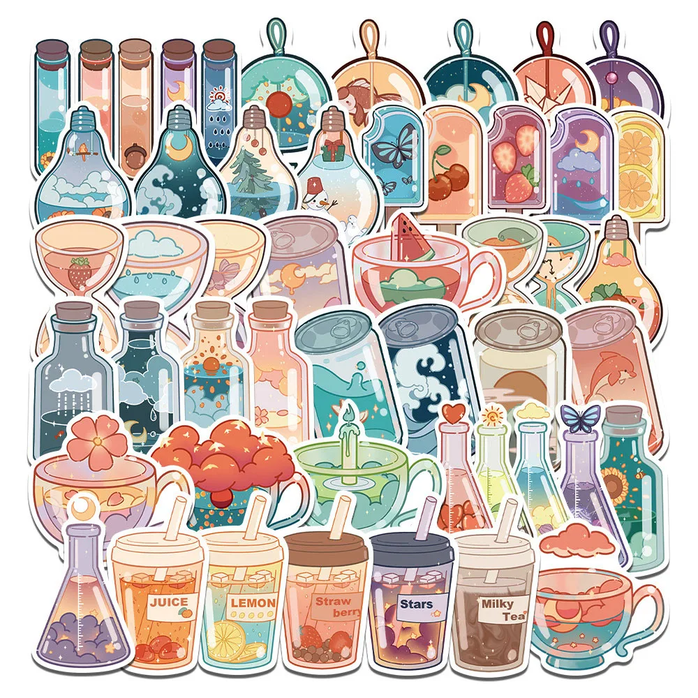 10/30/50pcs Cute Drink Aesthetic Stickers Kawaii Cartoon Decals Kids Toy Scrapbook Phone Laptop Guitar Luggage Graffiti Sticker 30pcs fantastic beasts stickers laptop water bottle skateboard guitar waterproof aesthetic graffiti decal sticker packs kid toy