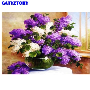 

GATYZTORY Frame Flower Paint By Numbers For Adults DIY Acrylic Paint Coloring By Numbers On Canvas Lavender Home