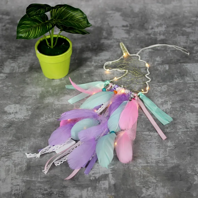 Многоцветный Handmade Feather Dream Catcher Feather Bead Hanging Decoration Ornament Gift Colorful Craft Dream Catcher Wall Art Catchers Hang - Цвет: Многоцветный