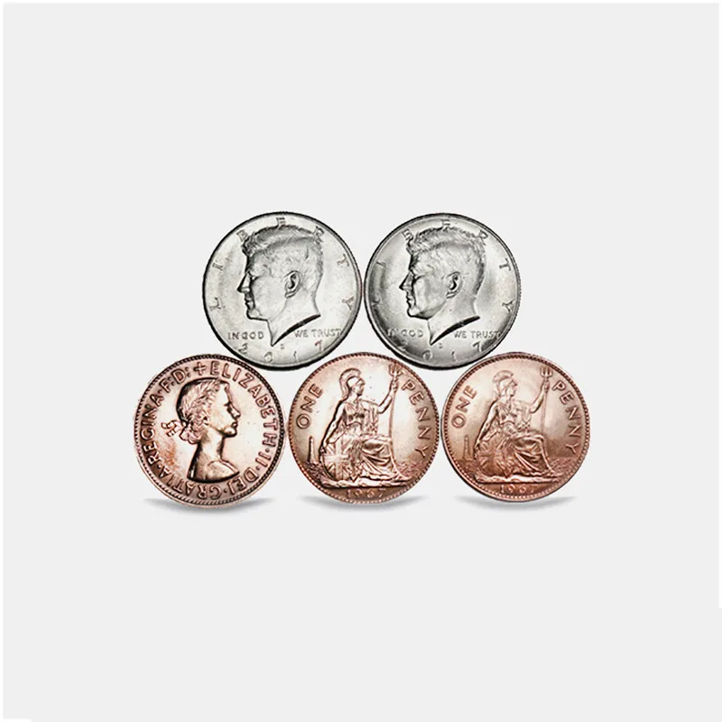 Скачковая половина с расширенными ракушками монет и английским Пенни волшебные