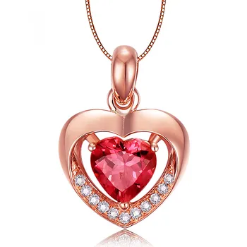 

LOVE HEART RUBY GEMSTONES RED CRYSTAL ZIRCON DIAMONDS PENDANT NECKLACES FOR WOMEN ROSE GOLD COLOR CHOKER JEWELRY BIJOUX GIFTS