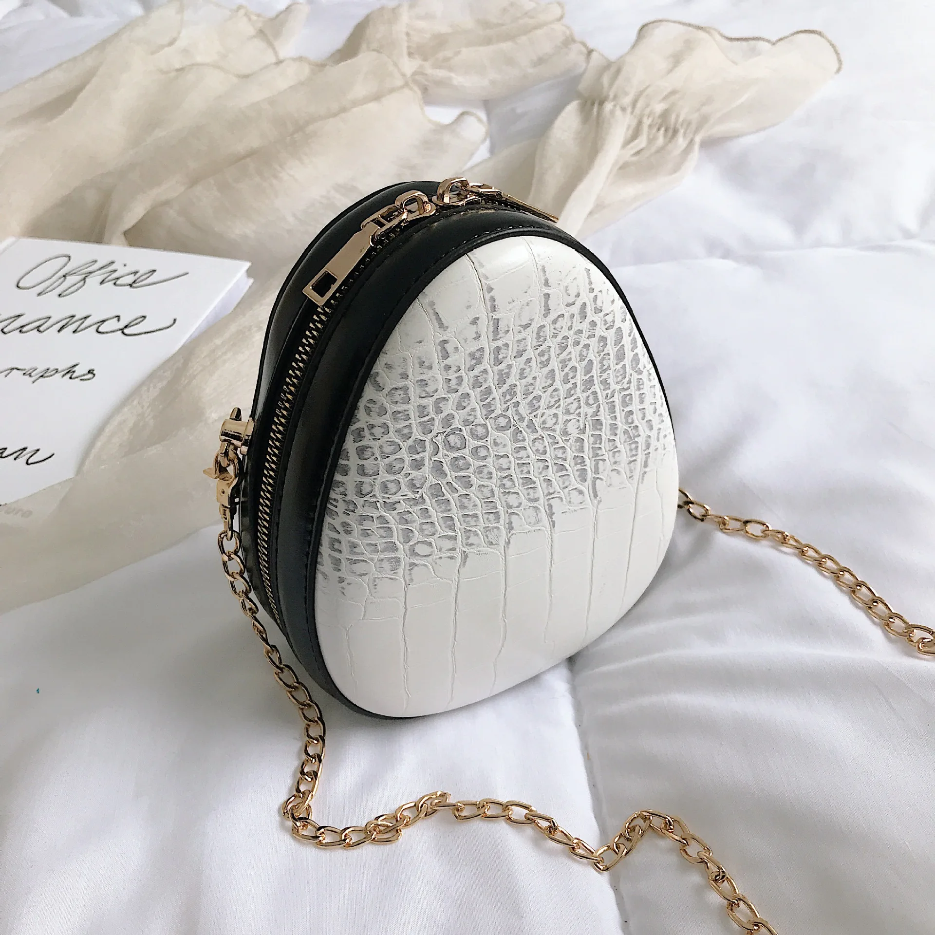 

2019 new bag-net round cake bag, alligator pattern bag, foreign-air texture, soft and small round bag