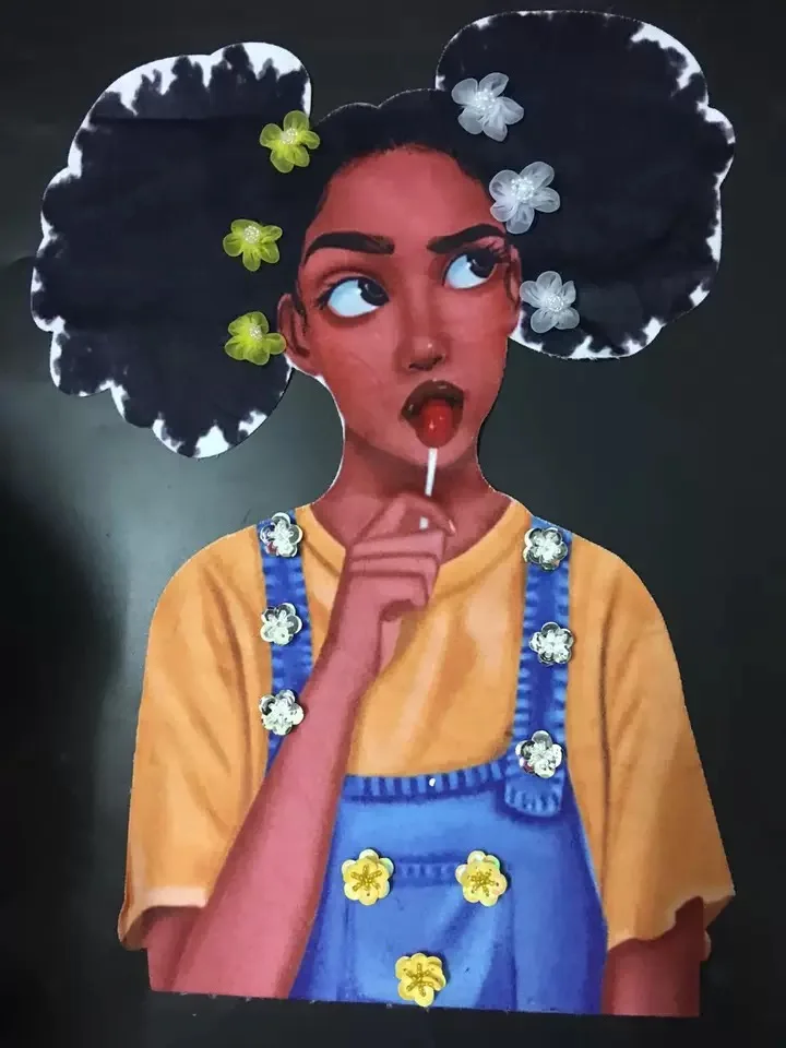 

3D Printed African Women Heat Transfer Printing Sew on Patches for Clothes Jacket Handmade Flower Beaded Black Girl Appliques