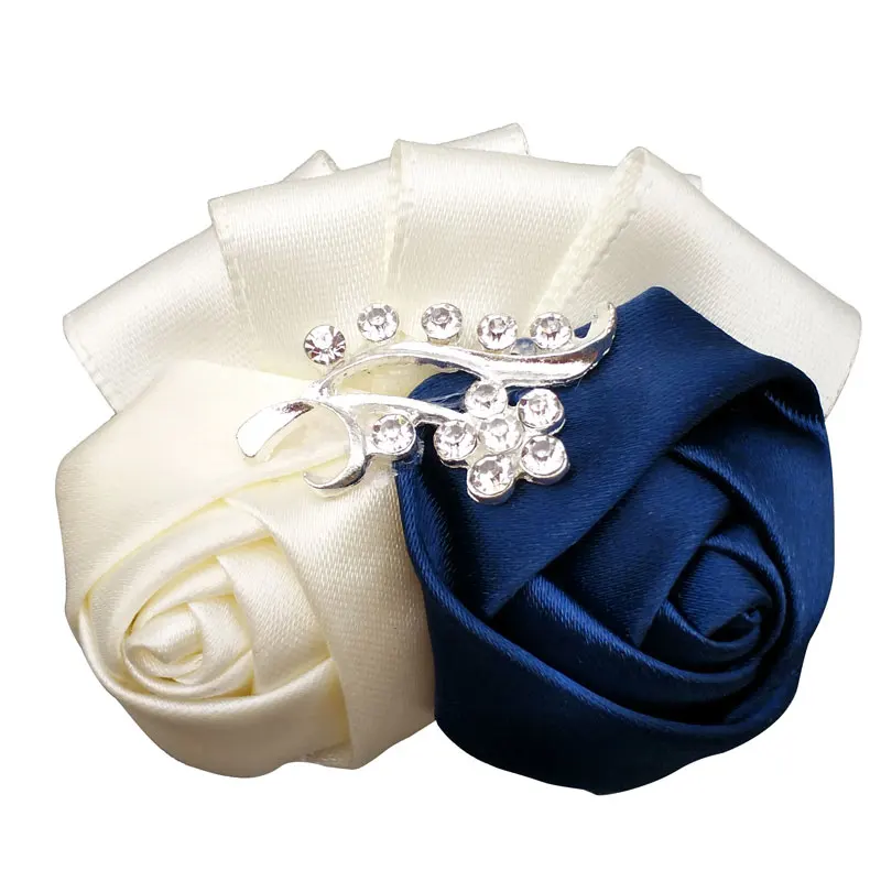 Ivory Dark Blue Ленточная Роза Свадебная свадебная бутоньерка на запястье для подружки невесты ручной цветок на запястье браслет из цветов Свадебные аксессуары SW1317-A - Цвет: Ivory Dark Blue