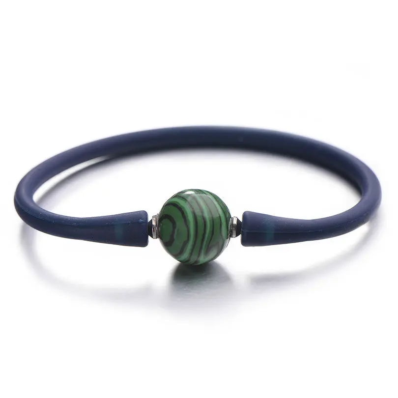 dark blue dk green Pipitree Мода 14 мм натуральный камень ювелирные изделия, силиконовый браслет унисекс тигровый глаз Лава пара браслетов для женщин мужчин Pulsera mujer - Окраска металла: dark blue dk green